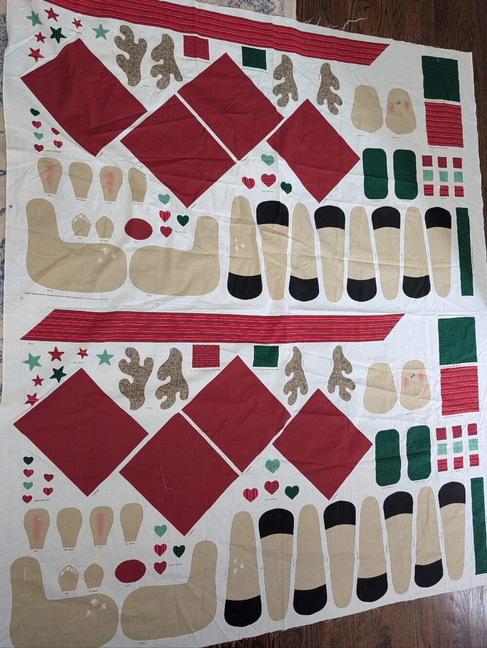 Lot of 2 Vintage 1995 Daisy Kingdom Rudy Reindeer Uncut Fabric Panels